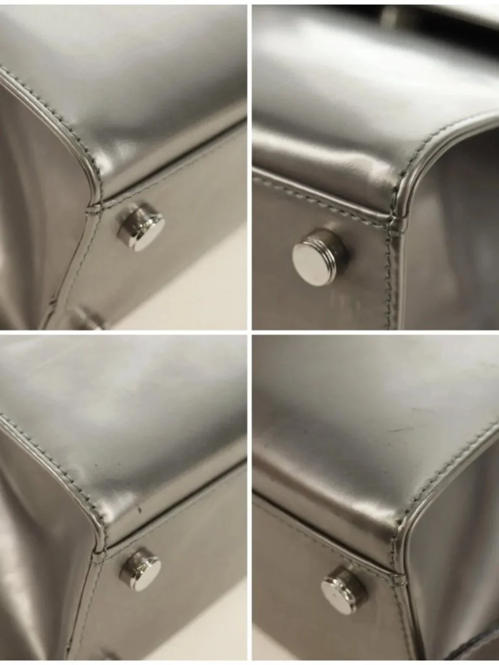 Salvatore Ferragamo Gancini Hand Bag Patent leather 2way Silver Auth 184795V